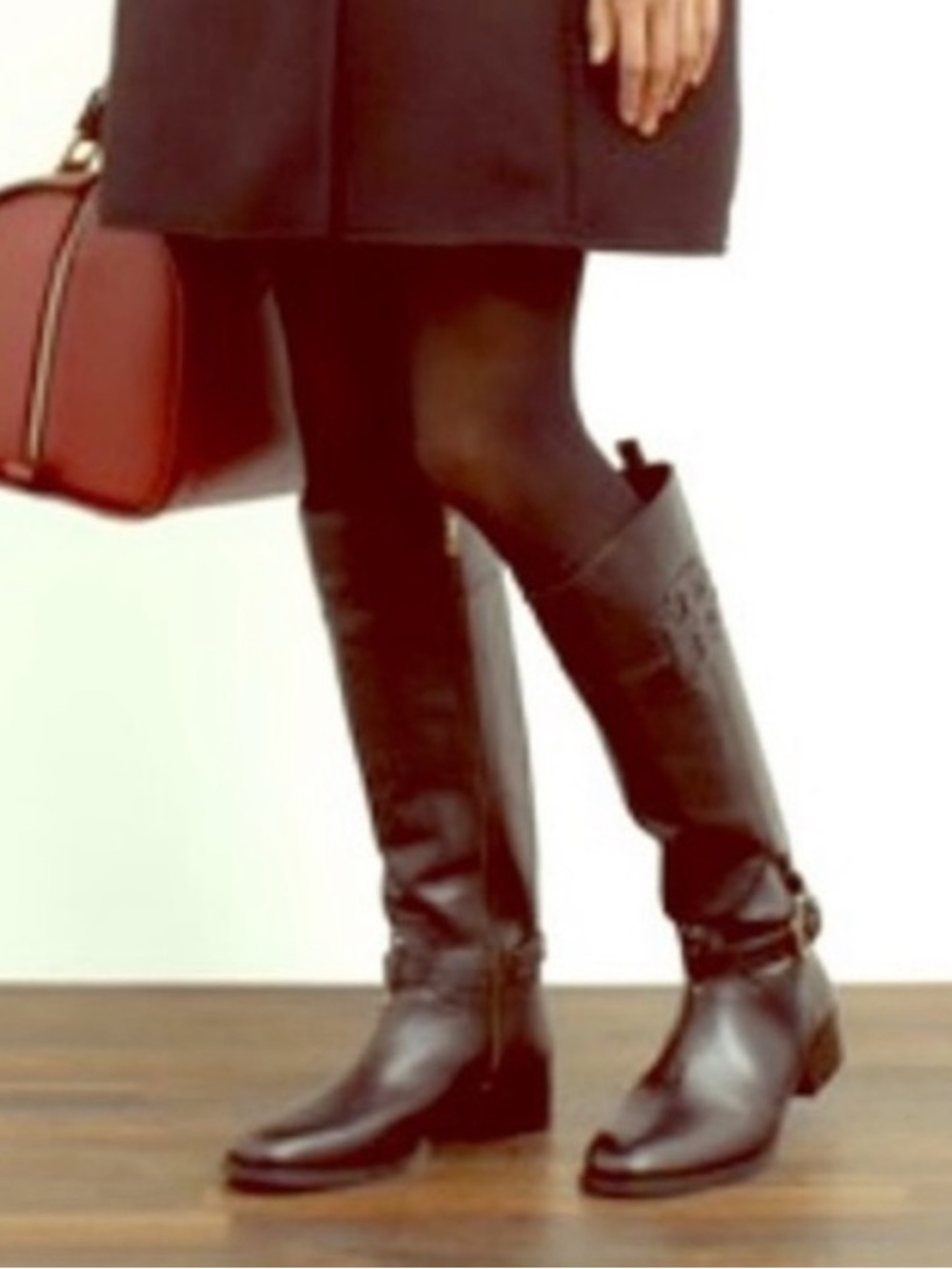 Tory Burch Blaire Riding Boots 3.5” Heel Round Toe W 9.5 Brown Leather 4158
